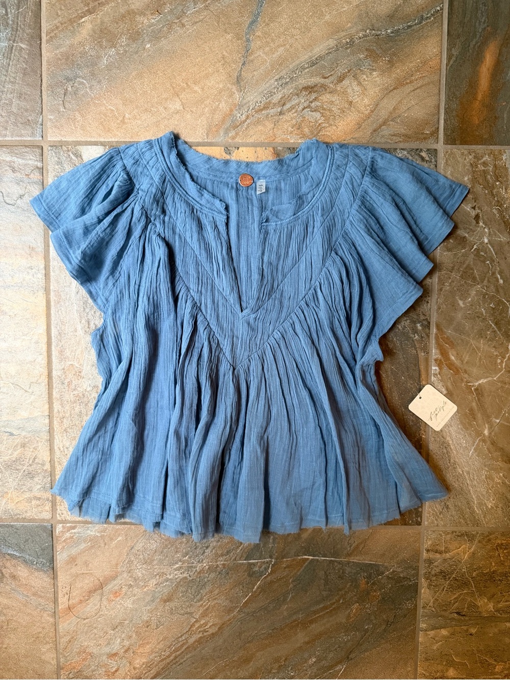 Free People One Padma Top Coastal Blue NWT Women's Size Medium Flutter Sleeve
